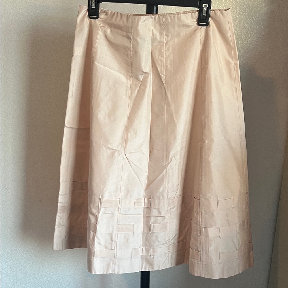 White + Warren Silk Cream Blush Midi Skirt